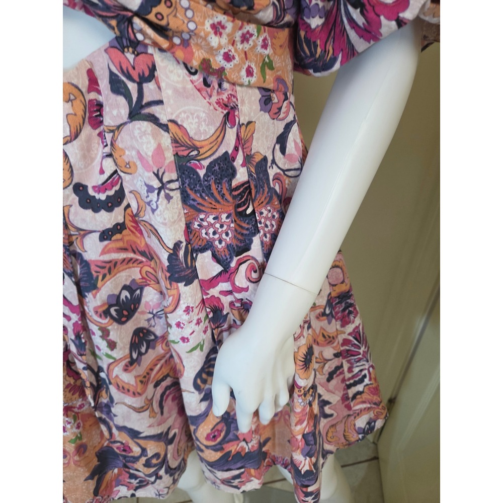 House of Harlow 1960 Pink Paisley Linen Blend Cutout Puff Sleeve Mini Dress 6 - Picture 9 of 14